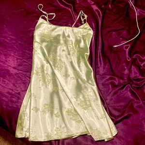 green satin floral mini dress
